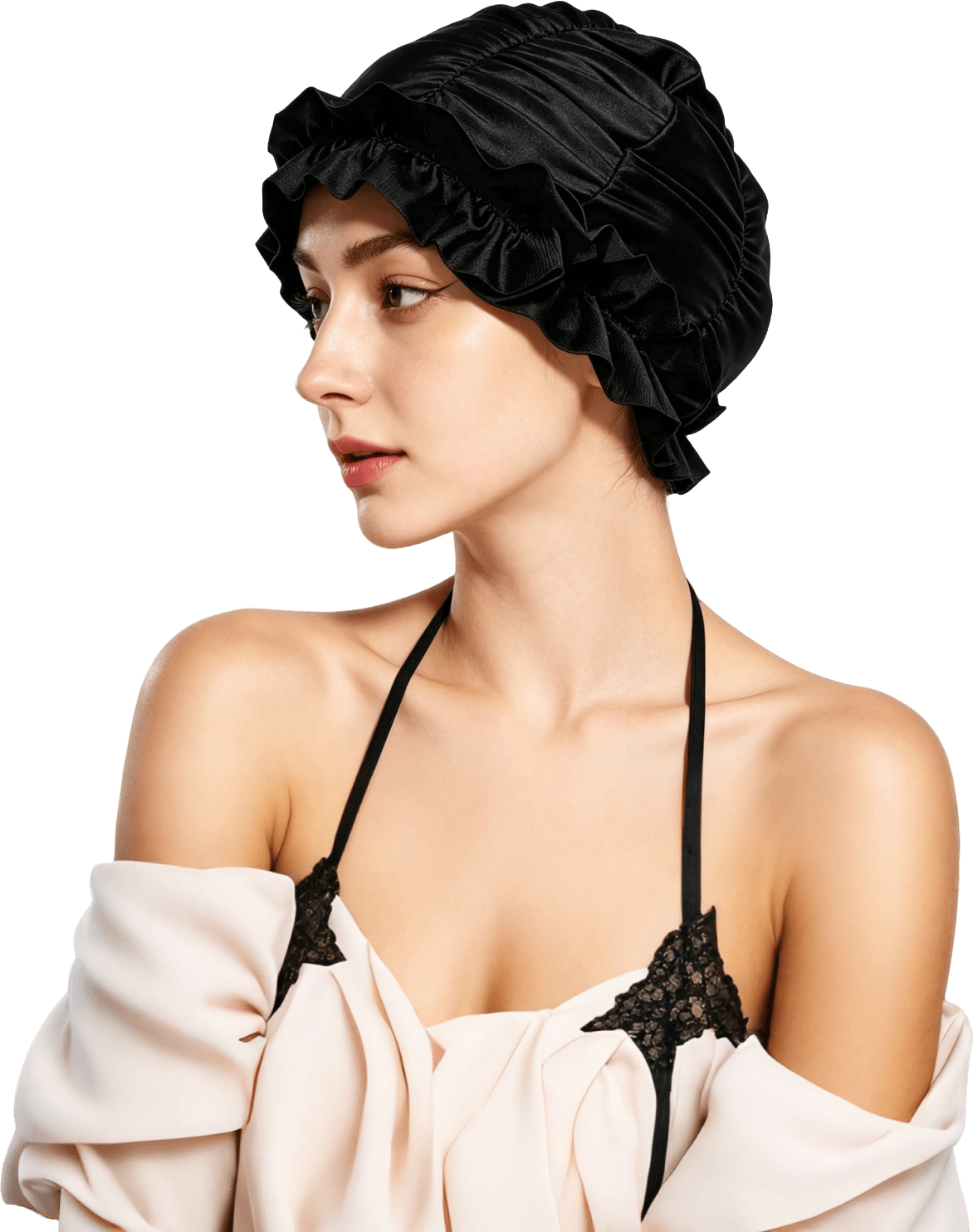 New Ruffled Design Women High Capacity Fabric Swimming Cap