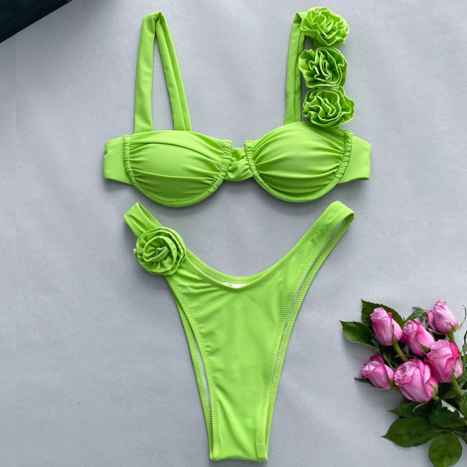 Flower Applique Sexy Two Piece Bikini Set