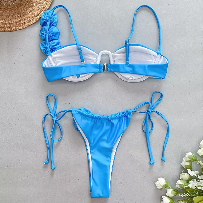 Flower Applique Sexy Two Piece Bikini Set