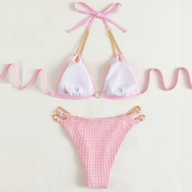 Chain Swimwear Summer Strap Open Back Split Beach Swimwear