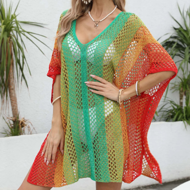 Machine weaving Crochet Long Dress Hollow Out Caftan Plus Size Beach Dress Cover Ups