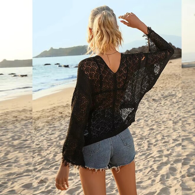 Crochet Tassel Bat Sleeve Womens Cover Up