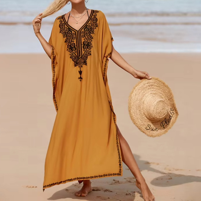Summer Women Beachwear Long Embroidery Swimsuit Bikini Cover Up