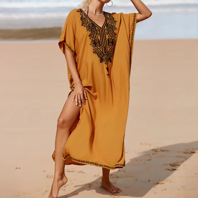 Summer Women Beachwear Long Embroidery Swimsuit Bikini Cover Up