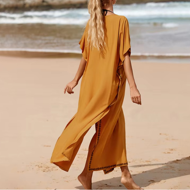 Summer Women Beachwear Long Embroidery Swimsuit Bikini Cover Up