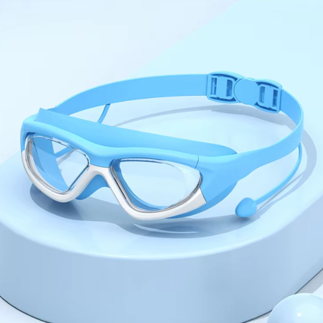 Large Frame One Piece Earplugs Anti Fog Waterproof Swimming Goggles
