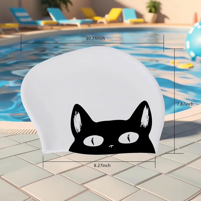 Comfortable Printed Cat Pattern Swimming Cap For Standard Size And Long Hair