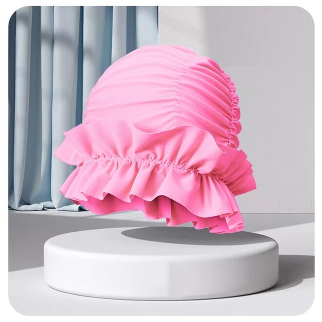 New Ruffled Design Women High Capacity Fabric Swimming Cap